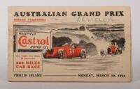 PHILLIP ISLAND: An official program from the Australian Grand Prix event held at Phillip Island, Monday, March 19, 1934