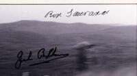 BRABHAM BT26: A signed, framed & glazed mounted portrait of Jack Brabham driving his Brabham&nbsp;BT26-Repco at the 1968 Dutch Grand Prix at Zandvoort, signed by both designer, Ron Tauranac and driver, Jack Brabham, 19.5cm high, 25cm wide (visible) - 3