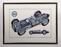 BRM MK1: A excellent&nbsp;limited edition print (27/250) of a 1952 BRM Mk1 V16 in cutaway style,&nbsp;by Tony Matthews, framed and glazed, 65cm wide, 49cm high overall.&nbsp;&nbsp; - 4