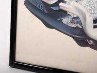 XJ220: A Jaguar XJ220 poster, a excerpt&nbsp;from Autocar & Motor magazine, showing a&nbsp;skeletal view of the model, framed & glazed, 57cm wide, 42cm high overall. Poster does have fold lines and small stains visible. - 5