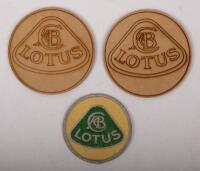 LOTUS: Two Lotus drink coasters, 10cm in diameter and also one cloth Lotus patch, 8cm in diameter