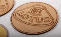 LOTUS: Two Lotus drink coasters, 10cm in diameter and also one cloth Lotus patch, 8cm in diameter - 3