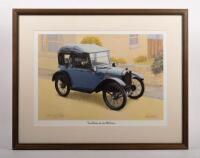 AUSTIN 7: A limited edition print (270/750) by Stanley Egan of a Austin 7 titled 'The Motor for the Millions' framed and glazed, 68cm wide, 54.5cm high.