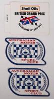 RACING STICKERS: A collection of six stickers, included are British Grand Prix 1987, Australian Grand Prix at Sandown 1973, two Australian Motor Sport Club stickers, Chevron B21 sticker and Chevron Racing Cars - 2