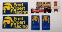 FRED OPERT&nbsp;RACING: A collection of 5 items mainly relating to Fred Opert Racing, two stickers, two business card and also includes one Embassy Racing sticker