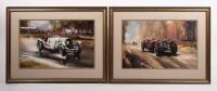 DION PEARS: Two framed and glazed prints by artist Dion Pears, includes 1931 Le mans and the 1930 Irish Grand Prix