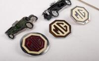 MG: A group of assorted MG related badges, includes two small octagon shaped lapel badges, one stick pin badge, one circular lapel badge and two classic car lapel badges - 3