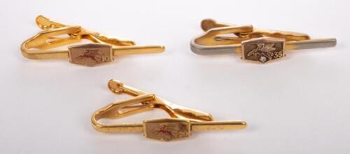 MOBIL: Three superb early Mobiloil&nbsp;tie pins awarded for various levels of service including '10' '20' & '35' years two marked with '9C' one marked '10K', two with inset stones in style of white/colourless diamonds