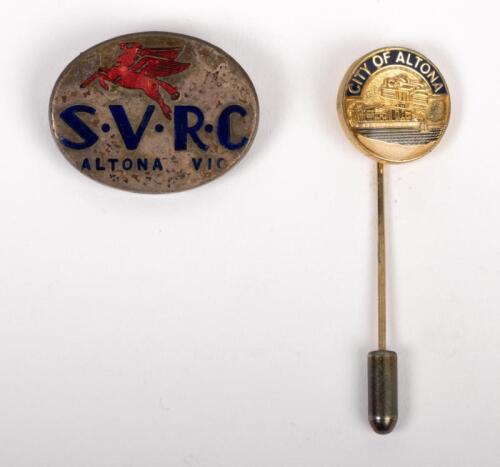ALTONA: A superb original Mobiloil&nbsp;'S.V.R.C' Altona Victoria refinery employees shirt pin by K.G. Luke along with 'City of Altona' lapel pin