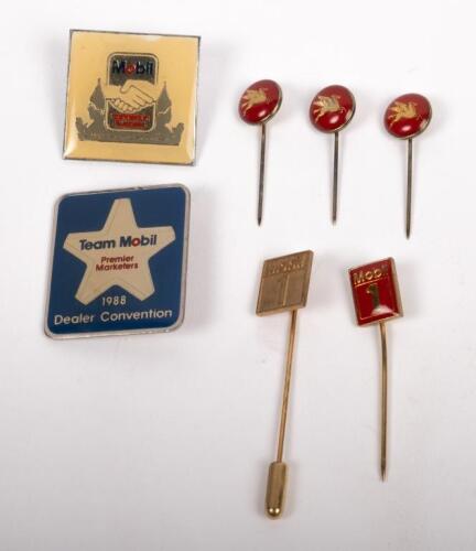 MOBIL: A collection of seven c1980s-1990s 'Mobiloil' pins including&nbsp;1988 & 1989 dealer convention pins and five lapel pins&nbsp;