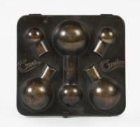 BULB HOLDER: A rare early 1900s Condor brass light bulb container holder,&nbsp;13cm long, 12cm wide, empty