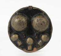 BULB HOLDER: A circa 1900s. brass, light bulb, round holder case, holds five bulbs, 14cm in diameter