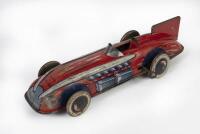 TIN TOY: A c1930s streamlined clockwork tin toy race car by Wells Brimtoy England&nbsp;
