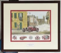 ALFA ROMEO: An excellent framed and glazed illustration by Mike Harbour of a 1930 Alfa Romeo Super Sport (Bodied by Brianza), 57cm high, 78cm wide overall