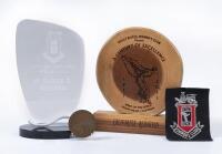 ROLLS ROYCE: A collection of Rolls Royce items comprising&nbsp;a small '75th Anniversary of the Silver Ghost' medallion, along with two trophies and a Rolls Royce Owners Club patch