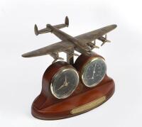 AVRO LANCASTER: A desk piece by the Bradford Exchange commemorating the 70th Anniversary of the Avro Lancaster, mounted to display stand, approx 15cm high, item with COA, clocks not&nbsp;working