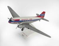 ANSETT: A 1:80 scale model ANSETT-ANA&nbsp;DC-3 Skyliner 'VH-ANO' &nbsp;by Hobbyco&nbsp;mounted to display stand
