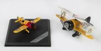 MODEL PLANES: Two small model planes, a John American pull back biplane and a Hongwell&nbsp;Granville Gee Bee Z, fixed to base - 2
