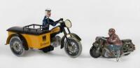 MOTORCYCLES: Two modern tin toy motorcycles comprising a large&nbsp;'Reichspost' German Post Office&nbsp;motorcycle with sidecar and&nbsp;small wind up example, largest 20cm long