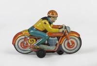 TIN TOY: A c1950s Technofix&nbsp;Western German made tin toy friction racing motorcycle, approx 18.5cm long