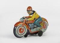 TIN TOY: A c1950s Technofix&nbsp;Western German made tin toy friction racing motorcycle, approx 18.5cm long - 2