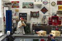 DIORAMA: An excellent 1:18 scale workshop diorama by Alpine Display Cases titled 'DJ Auto Repairs' - 4