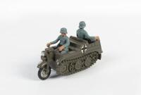 KETTENKRAD: A Britains Ltd German Army Kettenkrad military motorcycle with two German Army soldier figurines, no box