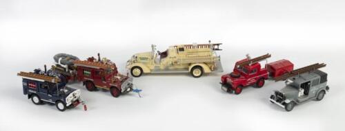 FIRE/SERVICE VEHICLES: A group of five small scale fire or service vehicles