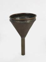 FUNNEL: An early brass funnel with mesh screen filter, 21cm high approx