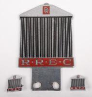 ROLLS ROYCE: A group of three Rolls Royce Enthusiasts Club items including grille badge 10cm high, 6cm wide and two smaller pins approx 2cm high