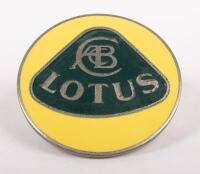 LOTUS: A nice quality enamelled round Lotus badge, 5.5cm diameter, two pin mounting to rear.