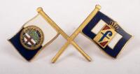 ALFA ROMEO: An Alfa Romeo and Farina flag two pin badge, 7.5cm wide