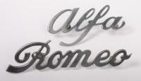 ALFA ROMEO: A late 1930s Alfa Romeo 6C 2500 Sport Berlinetta front grille nameplate badge, comes as two separate badges, longest badge 11cm long