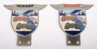 BROOKLANDS: Two high quality reproduction Brooklands badges by Toye, Kenning & Spencer including '120MPH' and&nbsp;'130MPH' grille badges, each 11.5cm high, 12cm wide