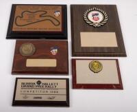PLAQUES: A group of five plaques from motoring events including the Grand Prix Rally 1988, Historic Sandown 1996 and&nbsp;2001 and Phillip Island Classic 1998 & 2003