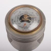 CLOCK / THERMOMETER: A desk analog clock and thermometer fixed to an item resembling a conrod & piston, 27cm high, untested - 3