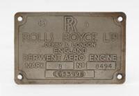 ROLLS-ROYCE: An original Rolls-Royce Ltd engine ID plate for a 'Mark 8 Derwent Aero Engine', No.8494