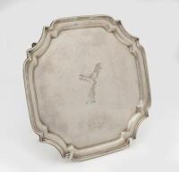 ROLLS-ROYCE: A circa 1930s silver salver presentation plate engraved with the Rolls-Royce 'Spirit of Ecstasy' to centre
