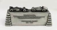 GRAND PRIX: A solid metal desk piece commemorating 50 years of Grand Prix&nbsp;motor racing, 10cm high, 26cm wide - 2