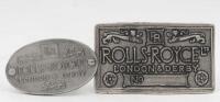 ROLLS-ROYCE: Two Rolls-Royce related belt buckles