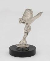 ROLLS-ROYCE: A Rolls-Royce 'Spirit of Ecstasy' mascot mounted on base, engraved 'R R 6-2-11 C Sykes' to base, 7.5cm high overall