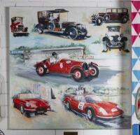 DAVID JONES / GAY DUTTON: A very large oil on canvas painting by renowned motorsport artist Gay Dutton, presented by Tattersalls to David Jones in appreciation of service, depicting many of the vehicles in the stable of vendor David Jones