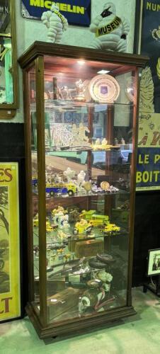 DISPLAY CASE: A excellent tall standing glass display cabinet, featuring wood frame, mirrored backing and&nbsp;base, five glass shelves, and&nbsp;240v powered cabinet lights, 188cm high, 76.5cm wide, 36cm deep overall, cabinet with left&nbsp;hand side opening door with 
