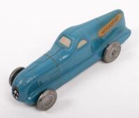 RENAULT: A circa 1938 model of a Renault Nervasport landspeed race car in blue with solid silver wheels, approx 10cm in length