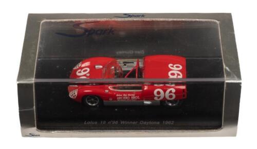 LOTUS 19 DAN GURNEY DAYTONA 1962: A Lotus 19 model car, the number #96 race car, as driven by Dan Gurney to victory at Daytona in 1962, manufactured by Spark models, product number S0256