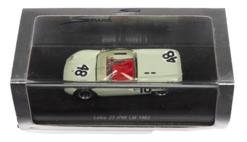 LOTUS 23 #48 LE MANS 1962: A Lotus 23 model car, the number #48 race car, as driven by Leston & Shelly, in the 1962 Le Mans race, manufactured by Spark models, product number S0253