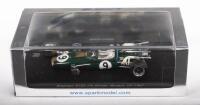 BRABHAM BT20 HULME MONACO 1967: A Brabham BT20 model car, the number #9 race car, as driven by Denny Hulme, to victory in the Monaco GP of 1967, manufactured by Spark models, product number S3502
