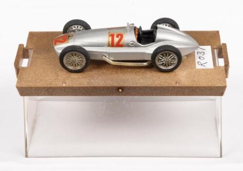 130 · MERCEDES BENZ W154 #12 MONACO GP 1939: A Mercedes Benz W154 model car, the number #12 race car, as driven by Caracciola to victory in the 1939 Monaco GP, manufactured by brumm models, product number R037