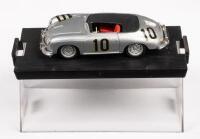 PORSCHE 356 CABRIOLET #10 1950: A Porsche 356 cabriolet model, the number #10 silver, manufactured by Brumm models, product number S001, please note model comes on a plinth base with a clear acrylic case, no outer box&nbsp;