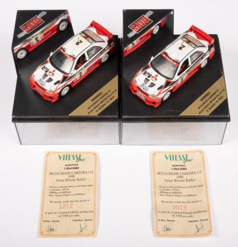 476 · MITSUBISHI CARISMA GT: Two 1:43 scale Skid Model Mitsibishi Carisma GT winner Great British Rallye 1999 R. Burns-R. Reid